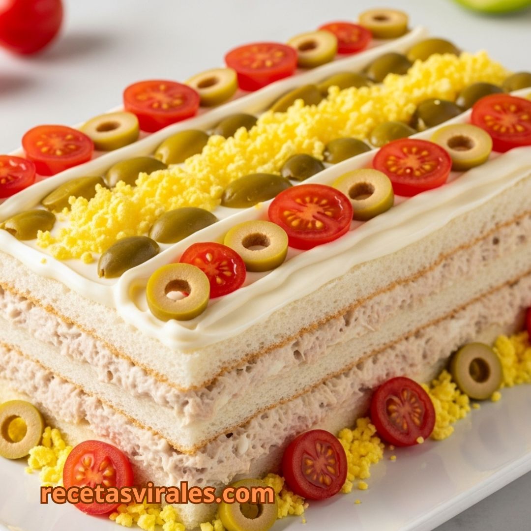 Pastel frío de atún con pan de molde receta fácil