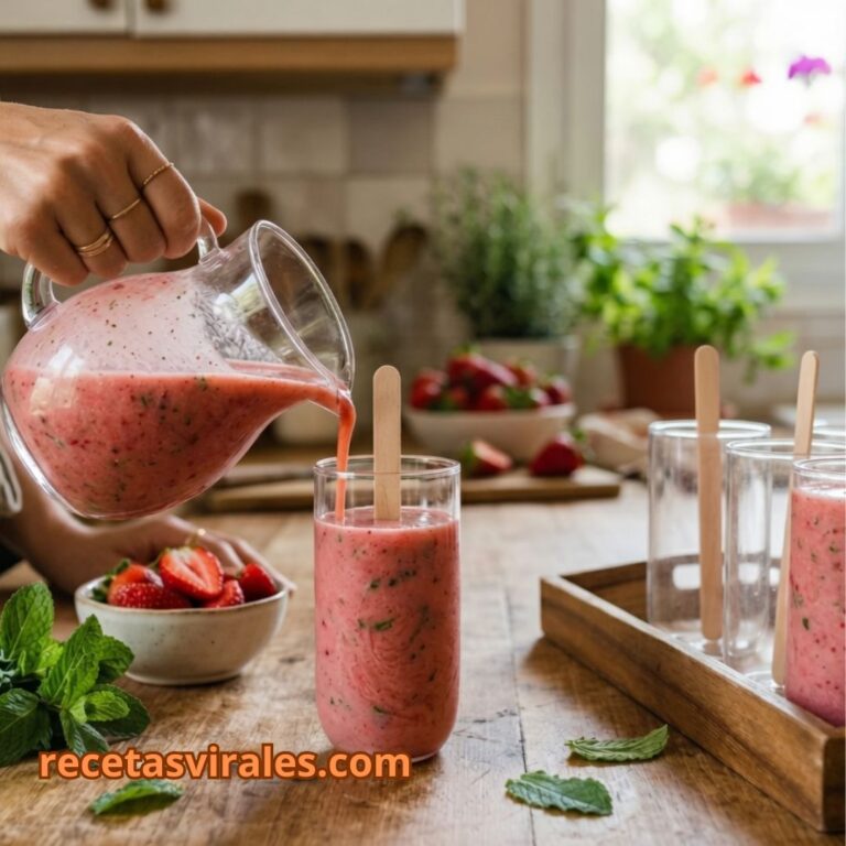 Heladitos caseros de fresa y hierbabuena doblemente refrescantes